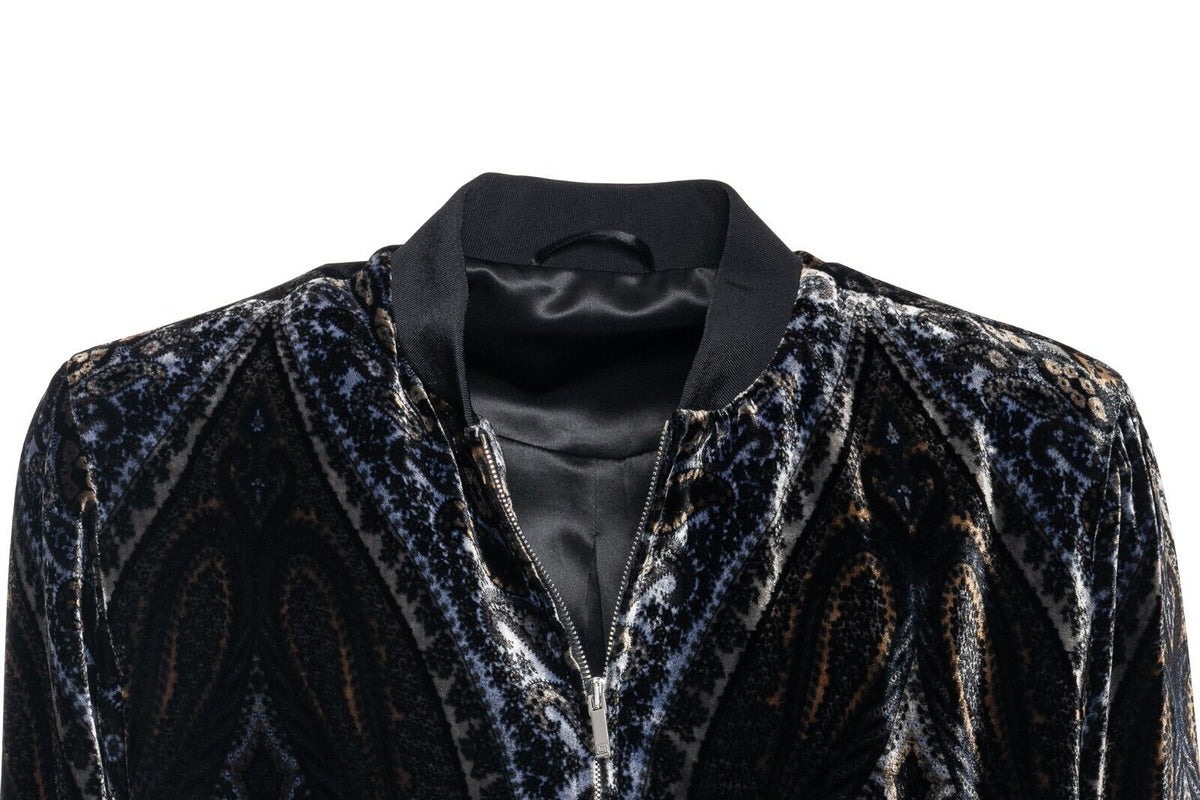 2000$ ITALO FERRETTI Bomber Jacket Silk "VELVET DAMASK" Paisley  40 US / 50 EU