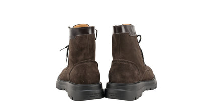 1550$ TESTONI Combat Boot Shoes Suede + Plain Calf Cigar 8 UK / 9 US / 42 IT