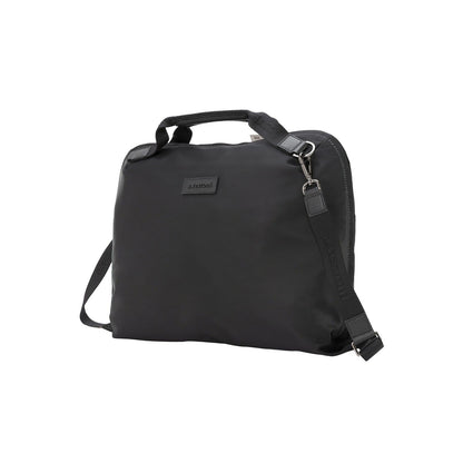 $650 Testoni Bologna Briefcase Bag Fabric + Karibu Calf Black + Shoulder Strap