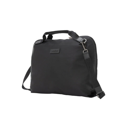 $650 Testoni Bologna Briefcase Bag Fabric + Karibu Calf Black + Shoulder Strap