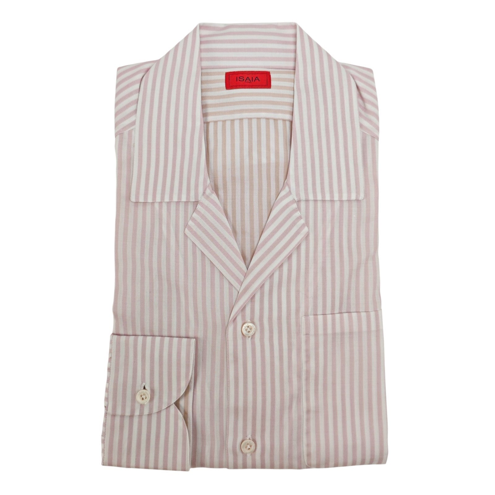 850$ ISAIA NAPOLI Camp Collar Shirt White - Pink Striped Oxford Cotton 16 - 41