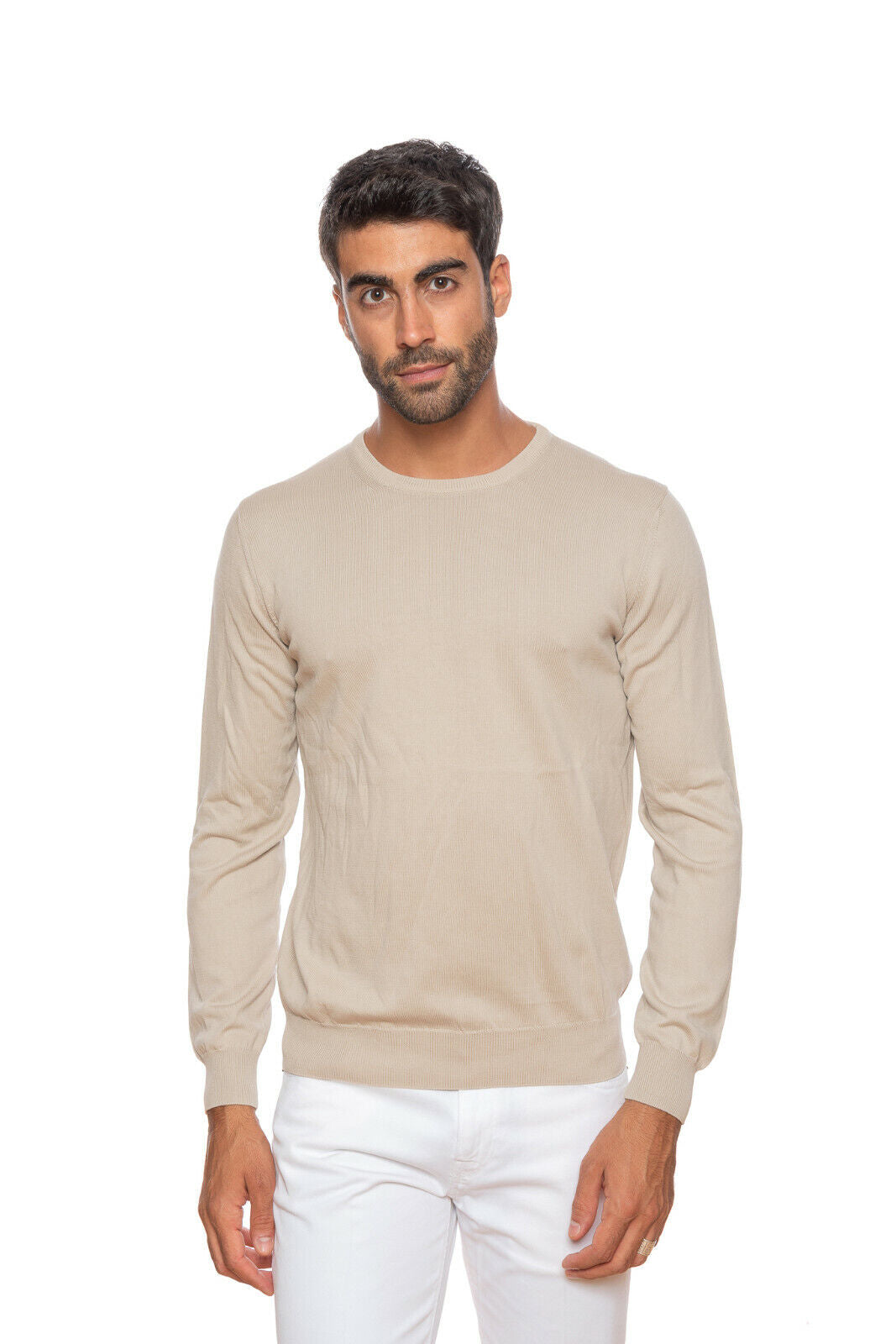Italian Knitwear FILIPPO DE LAURENTIIS Sweater Soft Cotton Beige Made in Italy