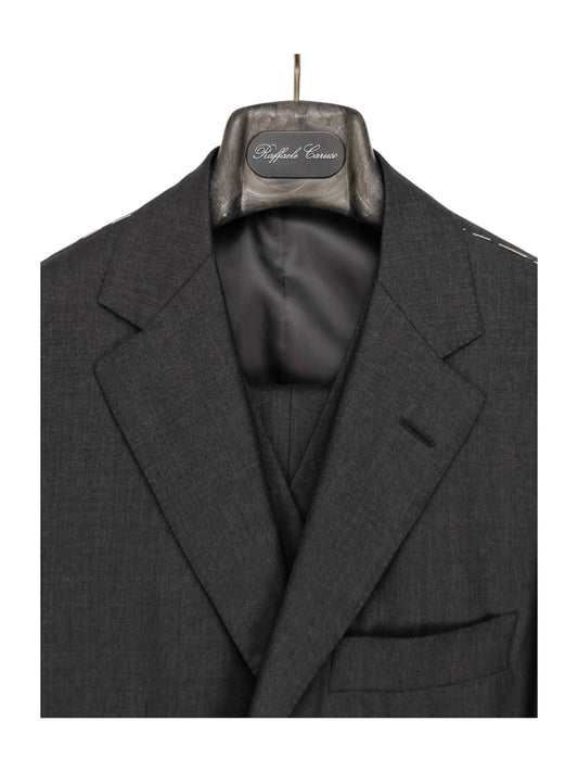 $2200 RAFFAELE CARUSO Gray 3 Pcs Suit LORO PIANA Wool 130's  / Silk  36 US 46 EU