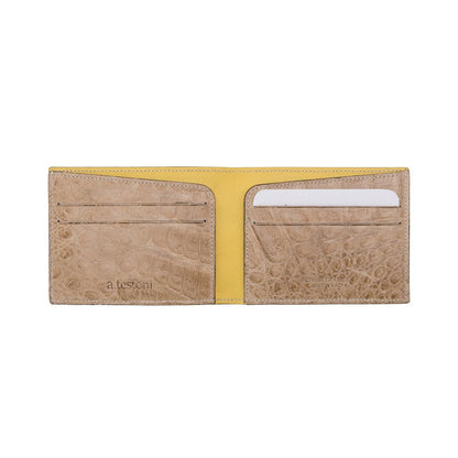 $980 a.Testoni Bologna Tan Bifold Wallet Genuine Crocodile