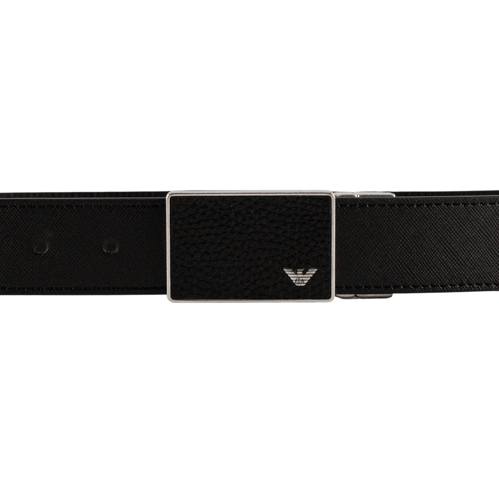 420$ GIORGIO ARMANI Belt Black Saffiano Leather Inset Plaque Buckle Size 110