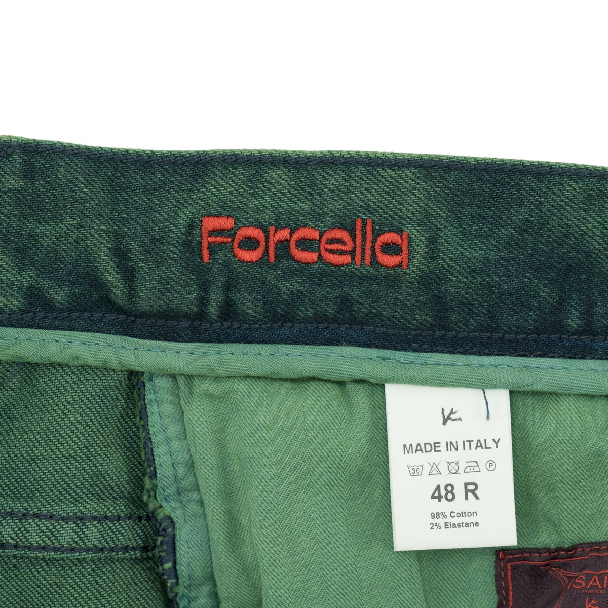 795$ ISAIA NAPOLI "Forcella" Green Denim Jeans Pant Cotton Wide Fit 32 US /48 EU