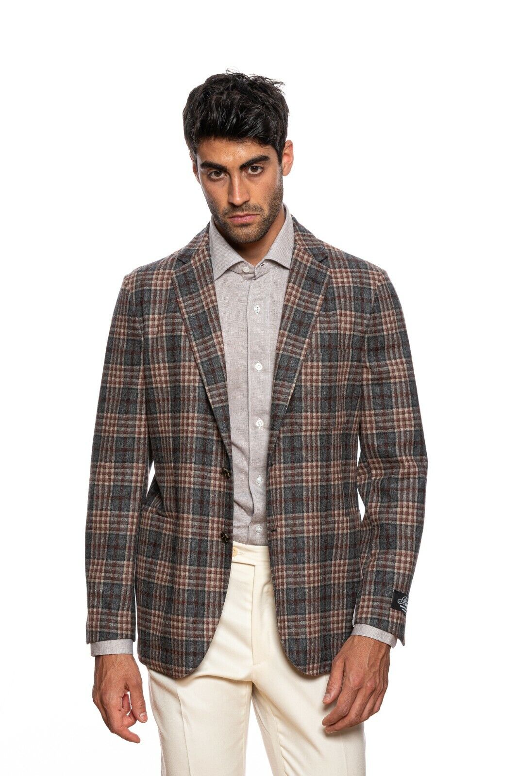 $1799 BELVEST Gray Wool Cashmere Check Jacket Blazer 40 US / 50 EU Drop 8R