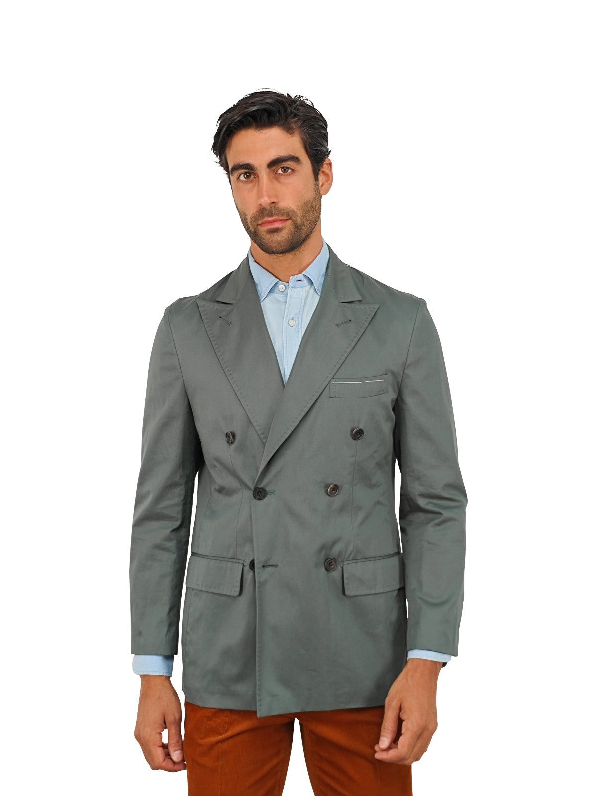 $1690 RUBINACCI NAPOLI Green Off Double Breasted Jacket Cotton
