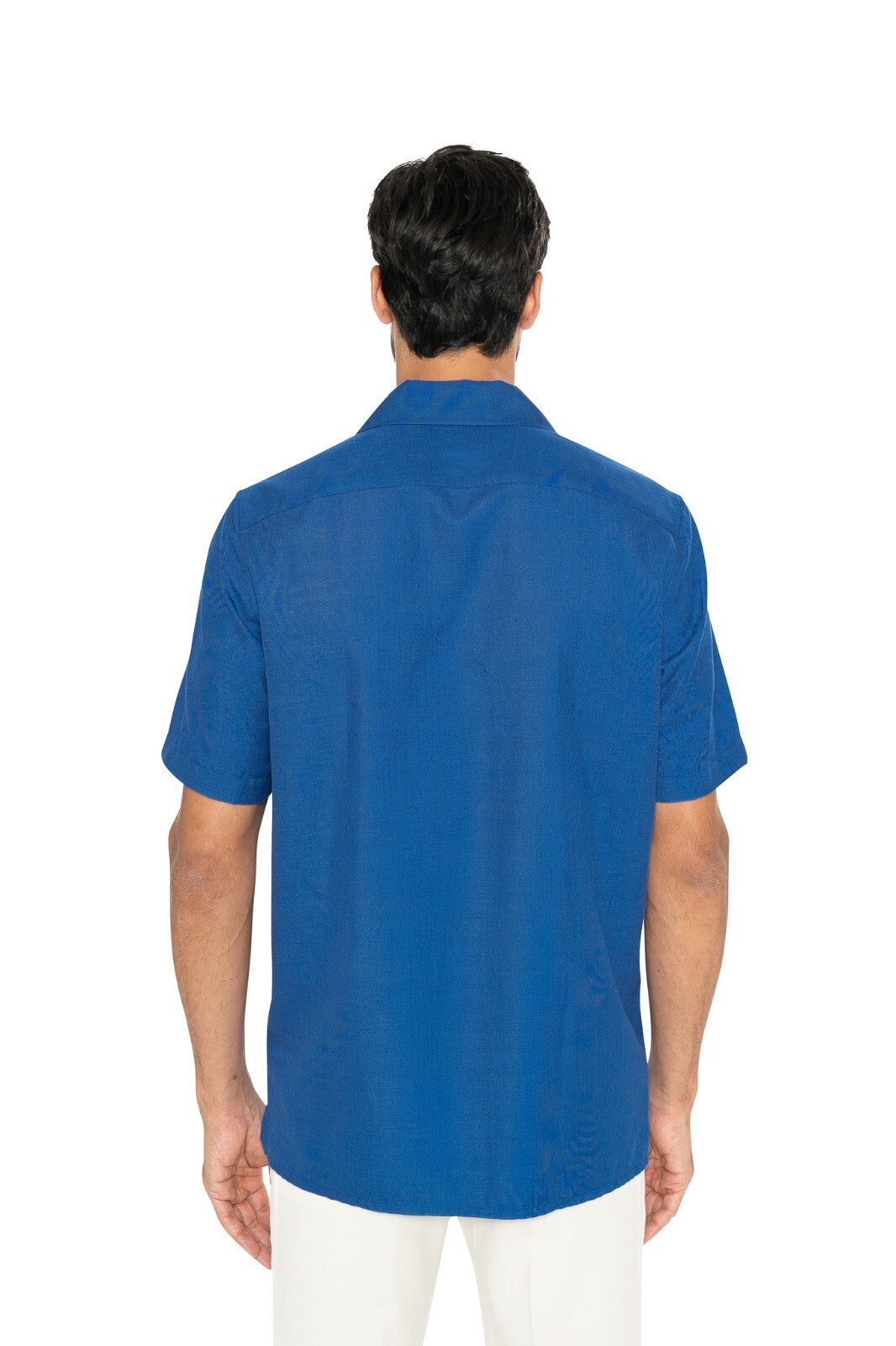 110$ ISAIA NAPOLI Blue Sartorial Shirt Camp Collar Silk / Cashmere / Wool Size M