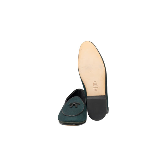 650$ RUBINACCI NAPOLI Marphy Loafers Shoes Bottle Green Fabric Leather Trim