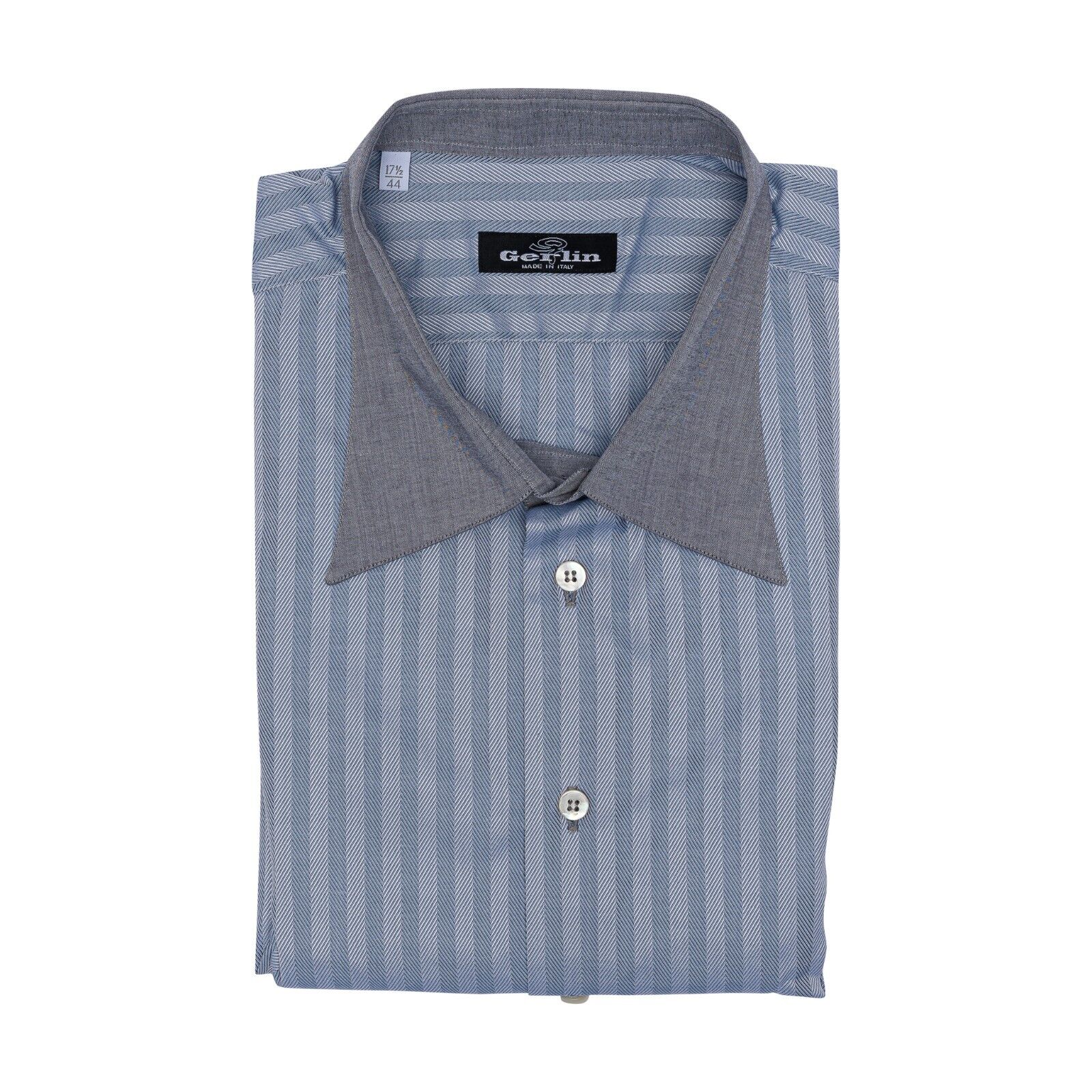 690$ LUXURY GERLIN Shirt Herringbone Blue ALUMO Jacquard Cotton 1C ZILLI