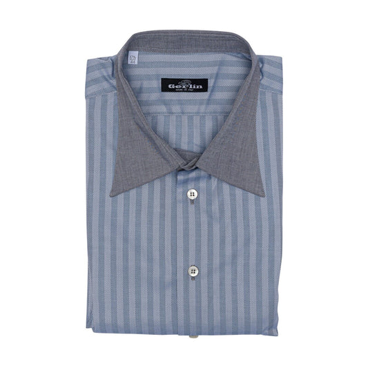 690$ LUXURY GERLIN Shirt Herringbone Blue ALUMO Jacquard Cotton 1C ZILLI