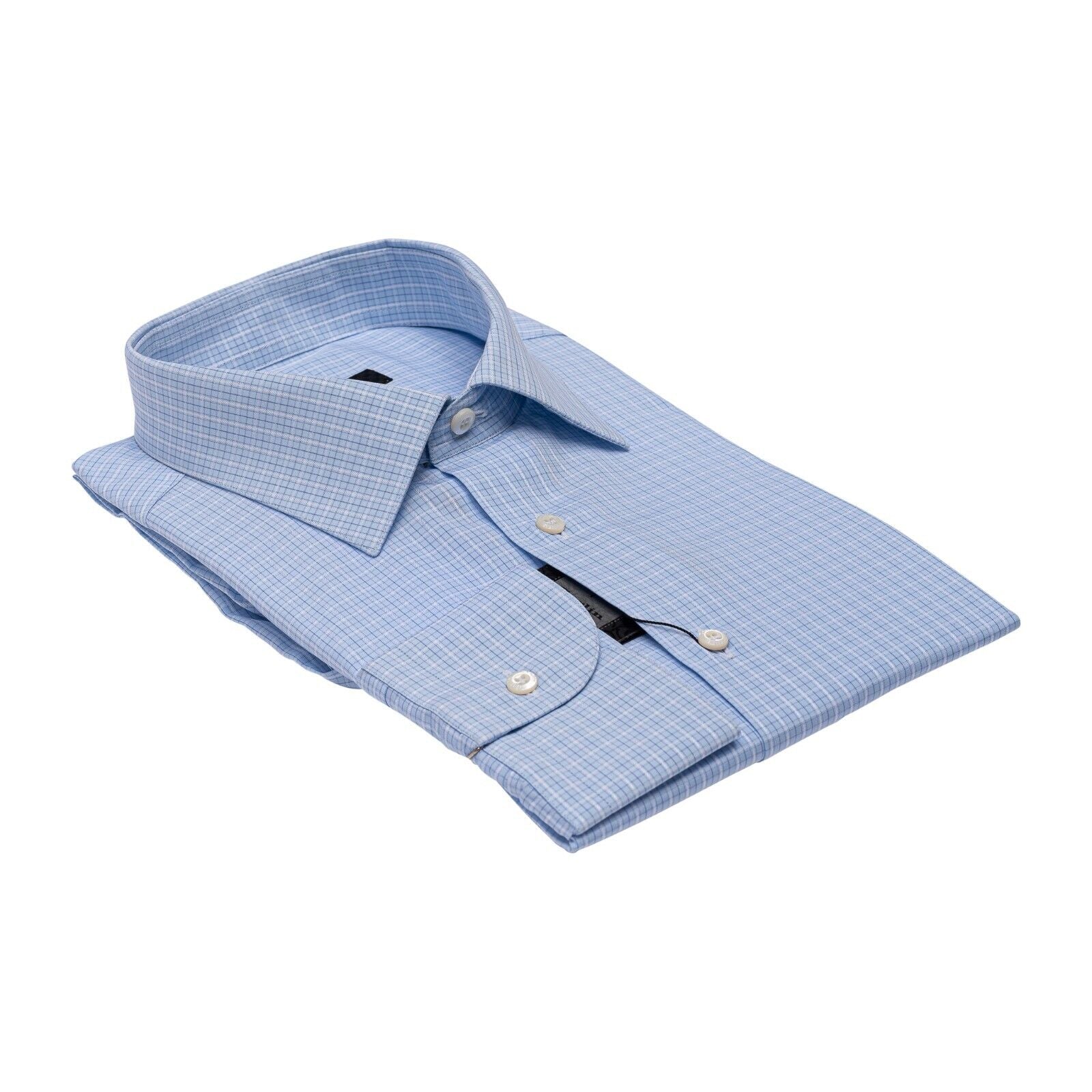 690$ LUXURY GERLIN Shirt Checks Light Blue ALUMO Cotton 16 - 41 4G ZILLI