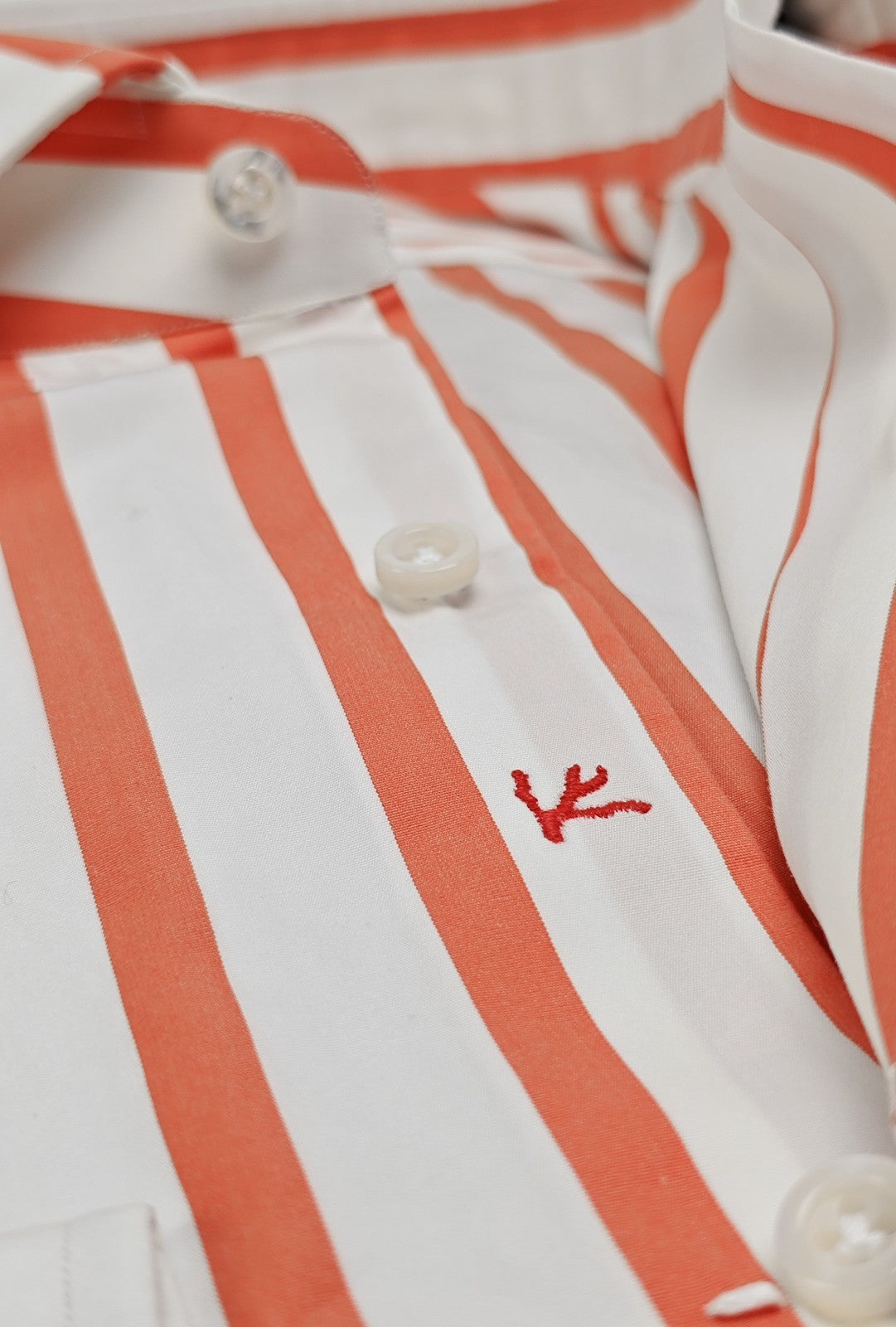 740$ ISAIA NAPOLI "Mix" Dress Shirt Orange Striped Oxford Cotton 15.5 - 39