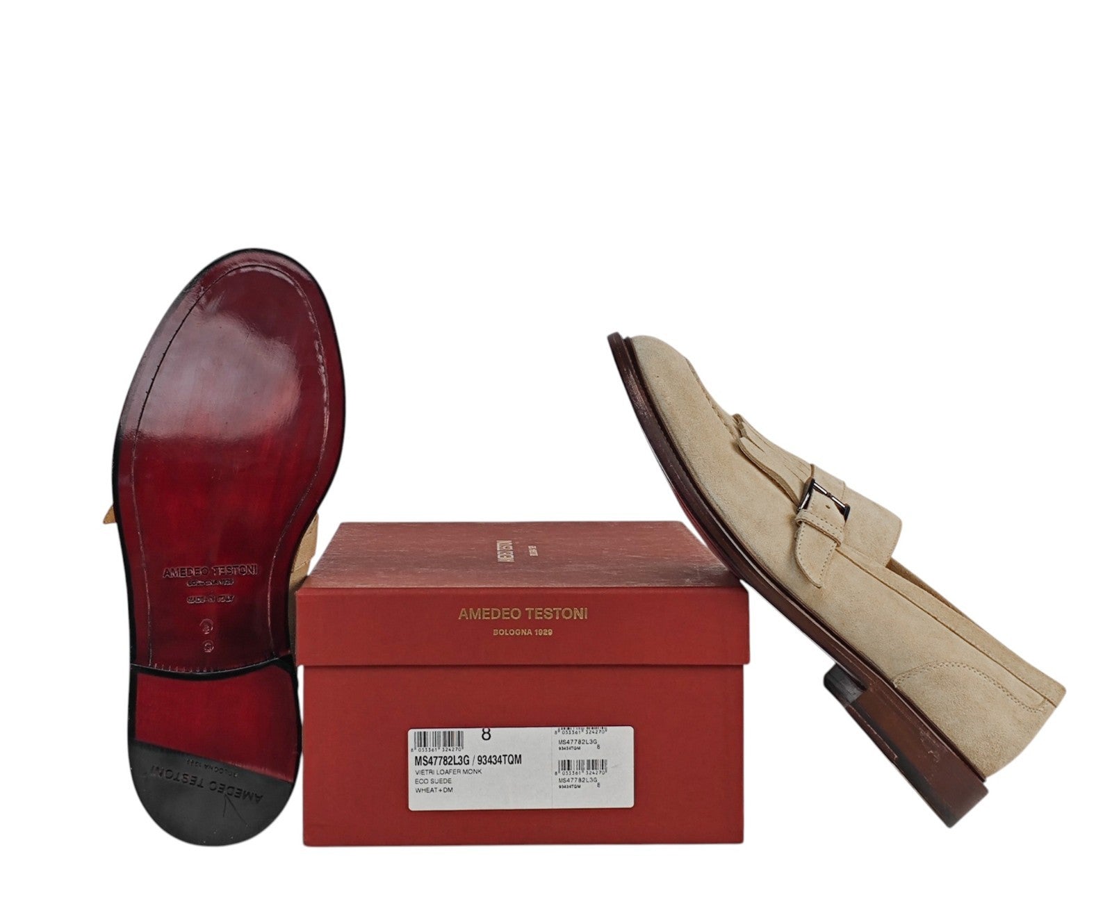 1250$ TESTONI "Vietri" Beige Loafer Monk Shoes Eco Suede 8 UK / 9 US / 42 IT