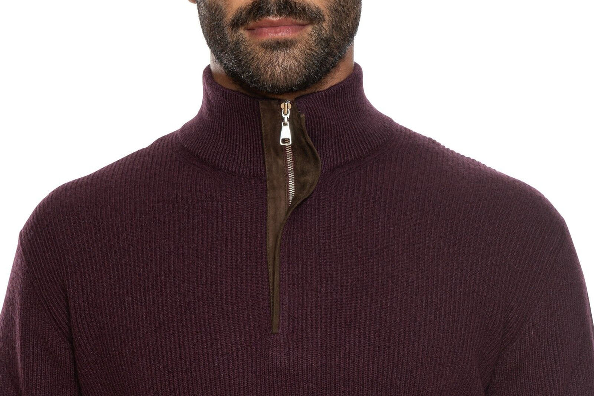 950$ DELLA CIANA CASHMERE Half Zip Sweater 100% Cashmere + Leather 42 US / 52 EU