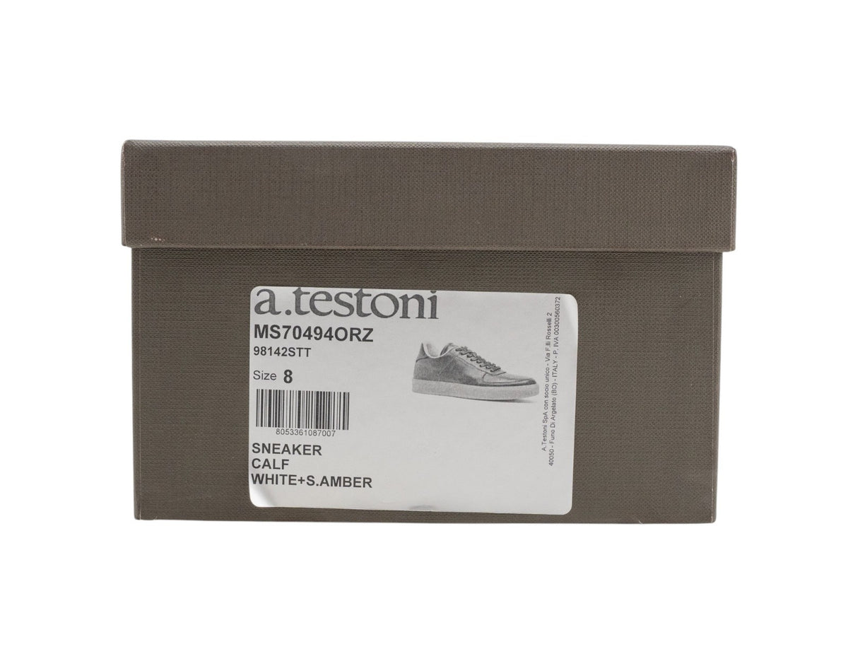 700$ TESTONI Sneakers Calf White + S. Amber Shoes 8 UK / 9 US / 42 IT