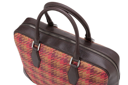 $1650 Testoni Bologna Brown Briefcase PC Case Bright Woven Karibu Calf 