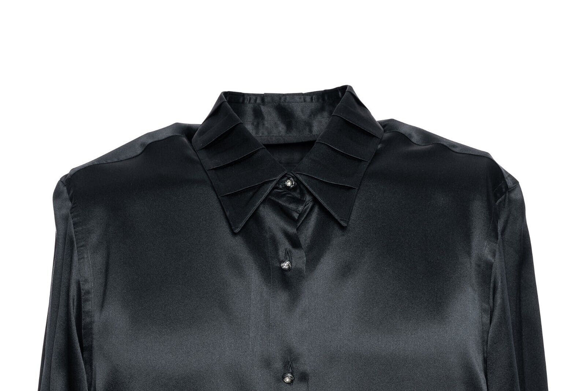 1600$ LUXURY ITALO FERRETTI Shirt Women Black 100% Silk COMO Size M BIJAN