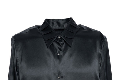 1600$ LUXURY ITALO FERRETTI Shirt Women Black 100% Silk COMO Size M BIJAN