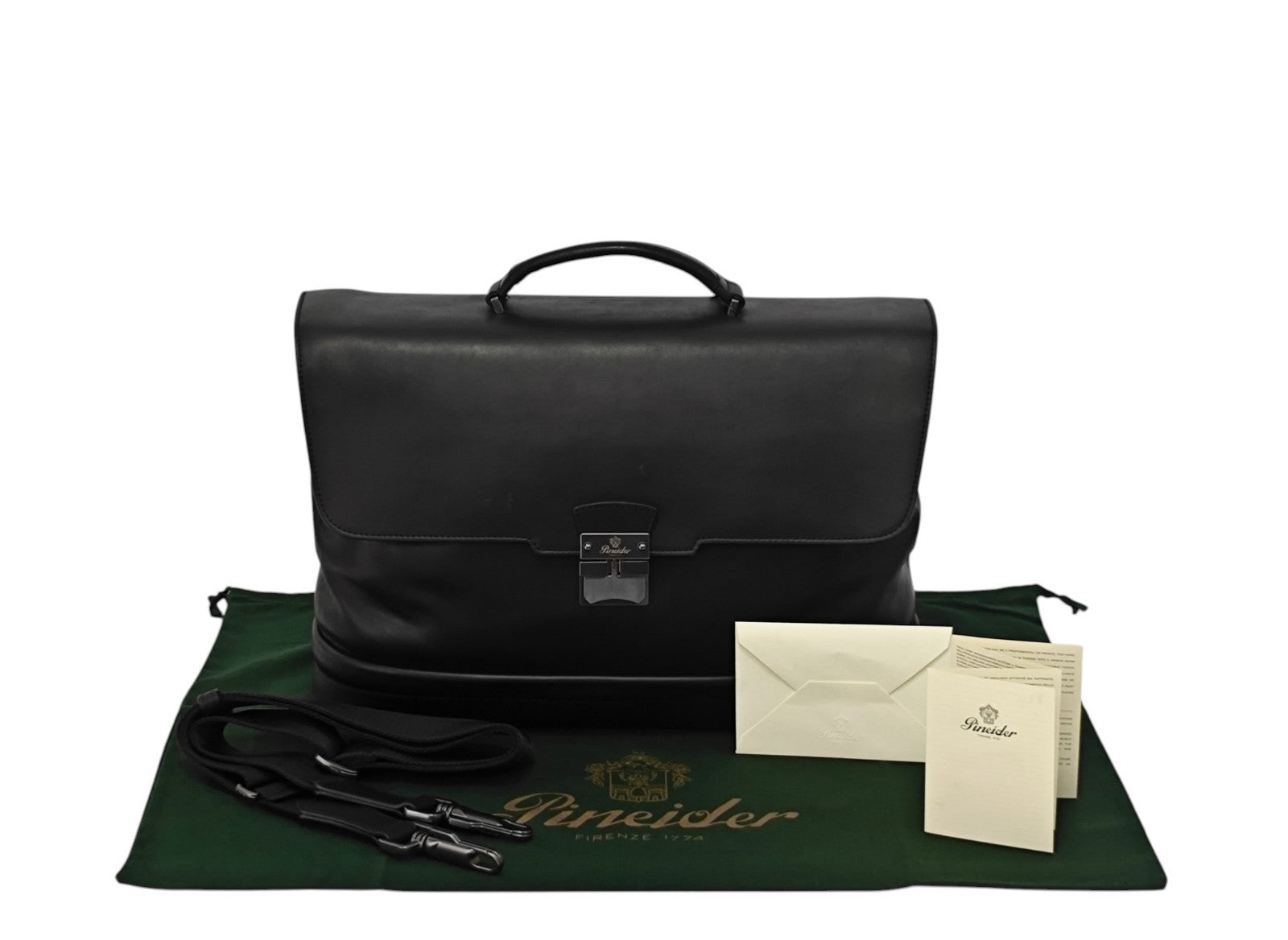 1220$ PINEIDER FIRENZE 1774 "Metro Smooth" Calf Briefcase Work Doctor Bag Black