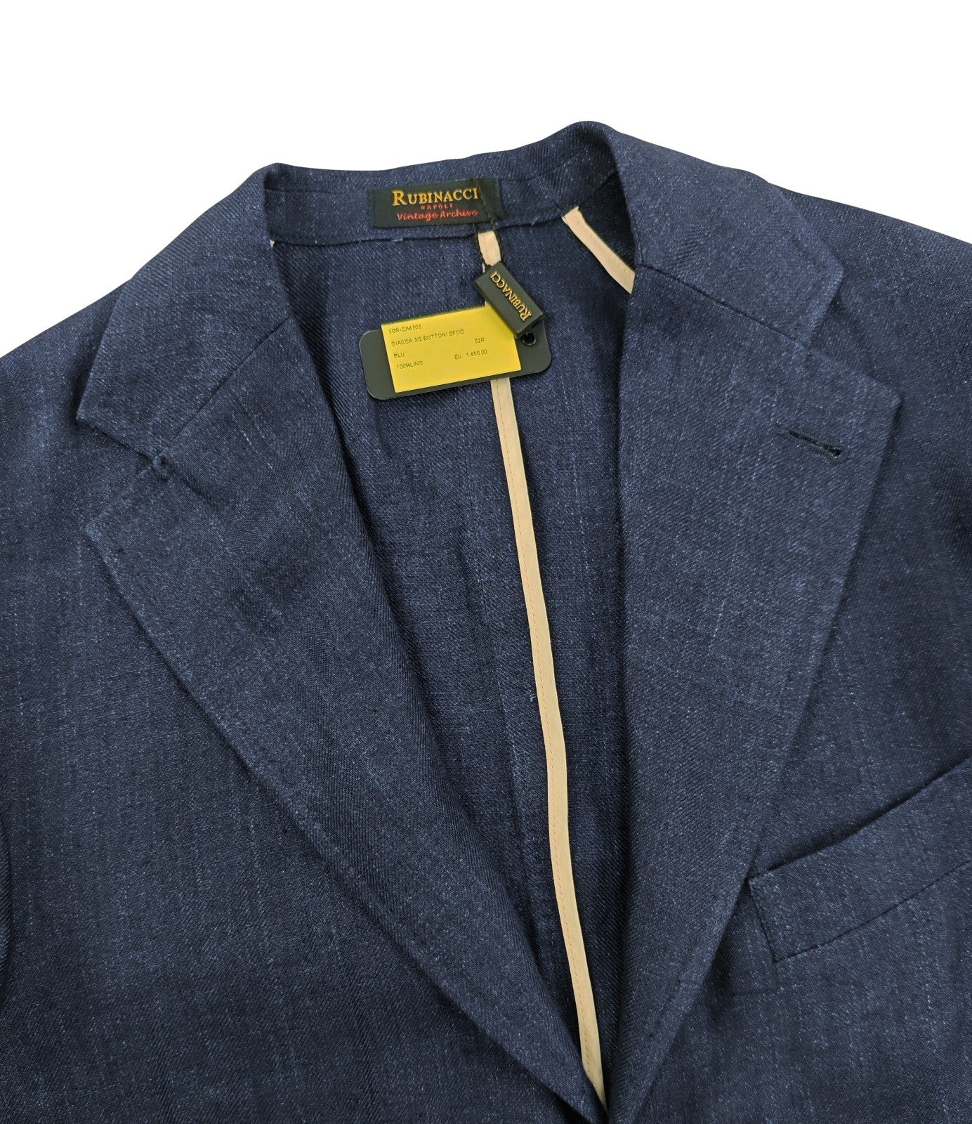 $1650 RUBINACCI NAPOLI Blue Unlined Jacket Sport Coat  100% Linen 42 US 52 EU