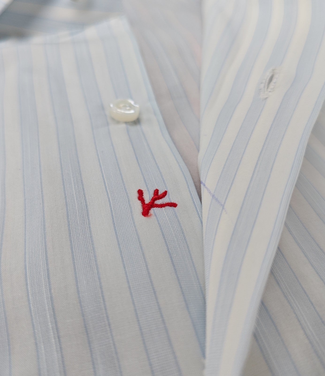 730$ ISAIA "Mix" Dress Shirt Light Blue / White Striped Fine Cotton 16 - 41