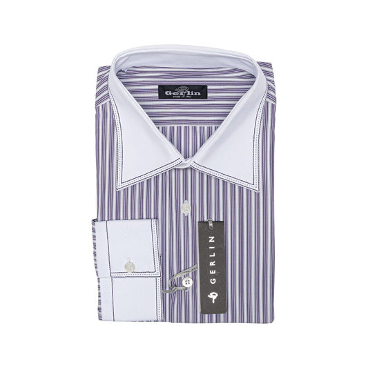 690$ ITALIAN LUXURY GERLIN Shirt Striped Violet Cotton 16 - 41  9S BIJAN