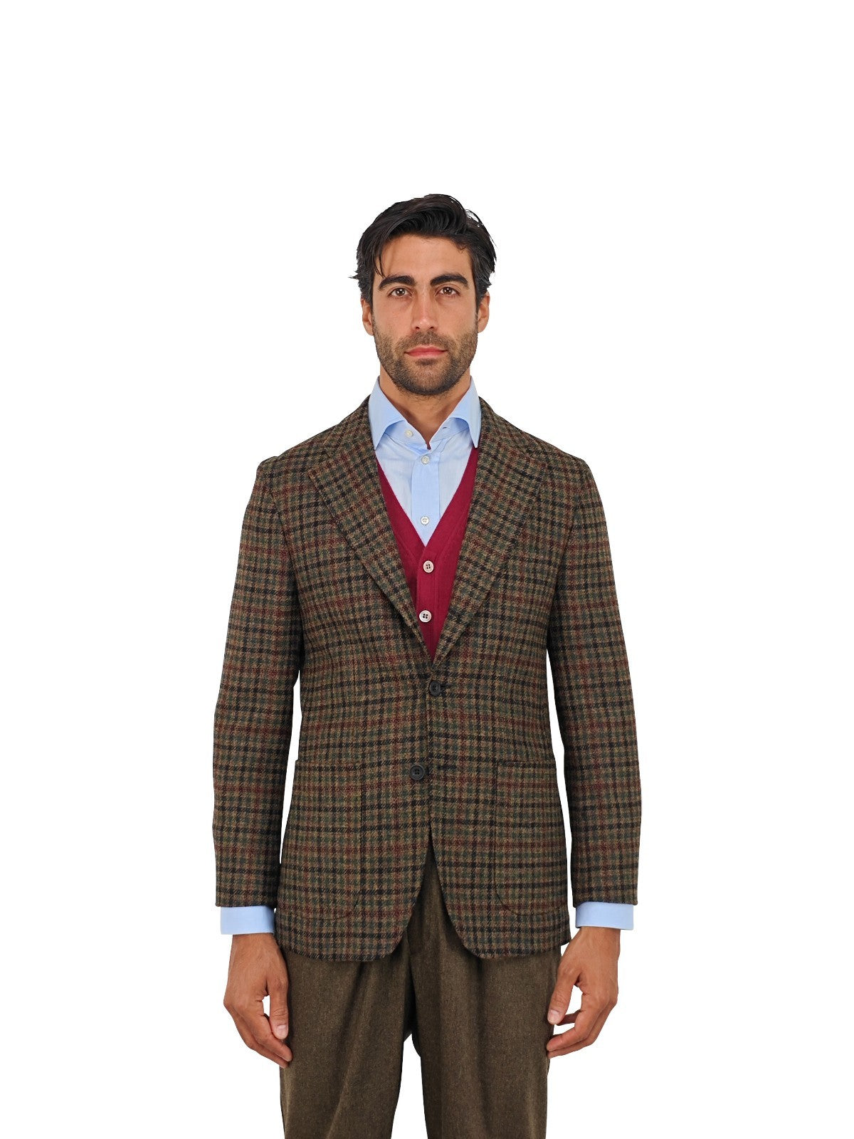 $1690 RUBINACCI NAPOLI Green Brown Checks Jacket English Wool Handmade in Napoli