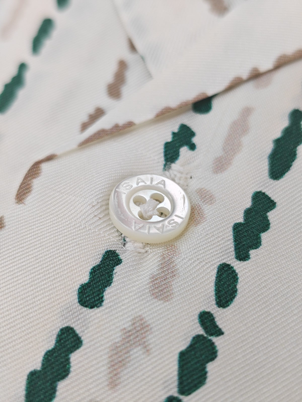 1385$ ISAIA NAPOLI Ivory Camp Collar Shirt Short Sleeve 100% Silk - Relaxed Fit