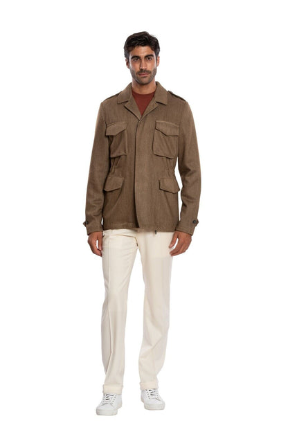 $2200 BOGLIOLI MILANO Brown Tweed Field Jacket Coat Wool Cashmere 40 US / 50 EU