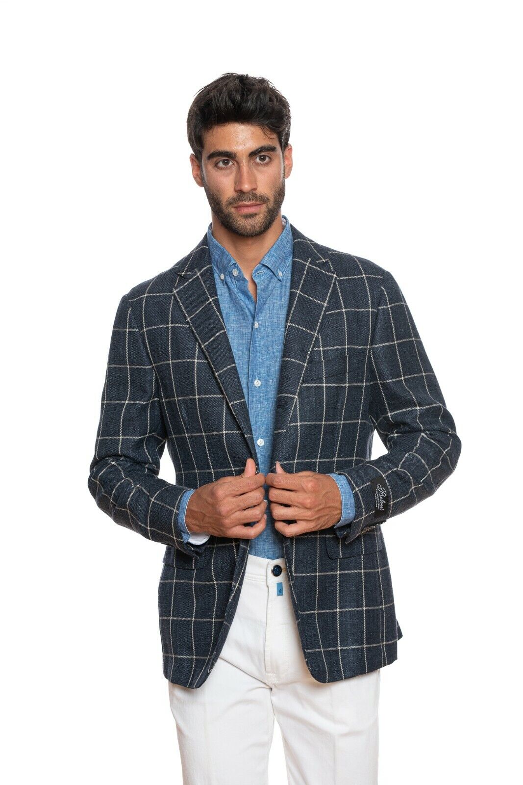 2200$ BELVEST Jacket Blue Checks Wool Silk Linen Drop 7 JACKETINTHEBOX Edition