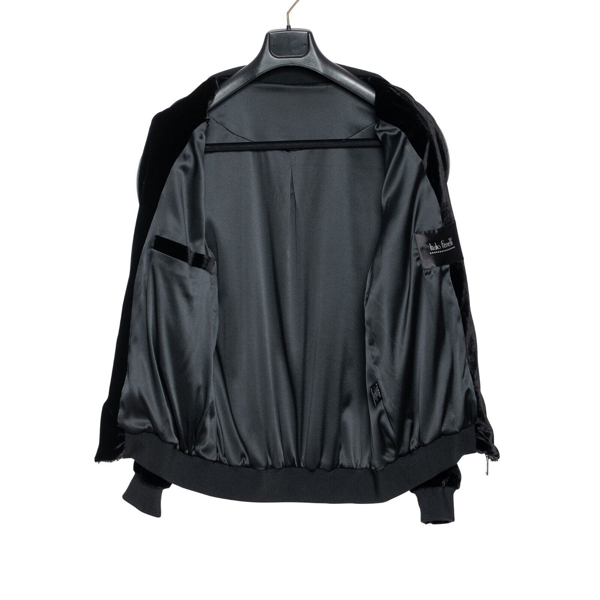 2000$ ITALO FERRETTI Bomber Jacket Velvet "PAYETTES" Lining Silk  40 US / 50 EU