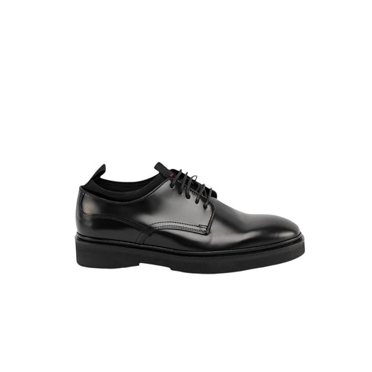 $1150 TESTONI BOLOGNA Derby Shoes Black Brush Off Calf & Neoprene