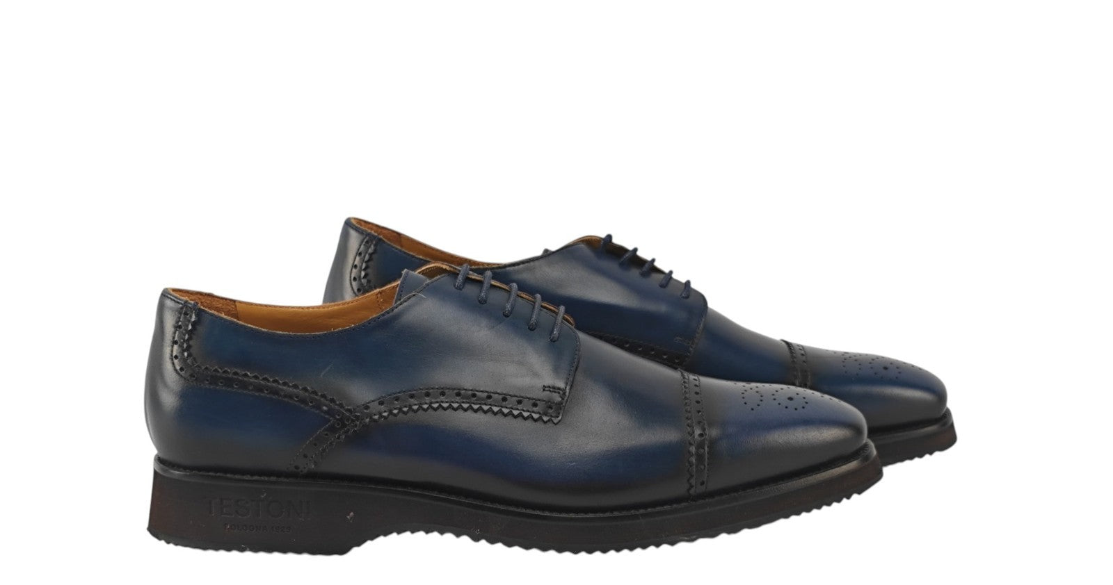 1200$ TESTONI "Bolgheri" Derby Shoes Blue Antique Calf 8 UK / 9 US / 42 IT