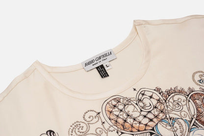 750$ LUXURY FABIO CAVIGLIA T-Shirt "Rooster" 100% Silk COMO STRETCH Size L