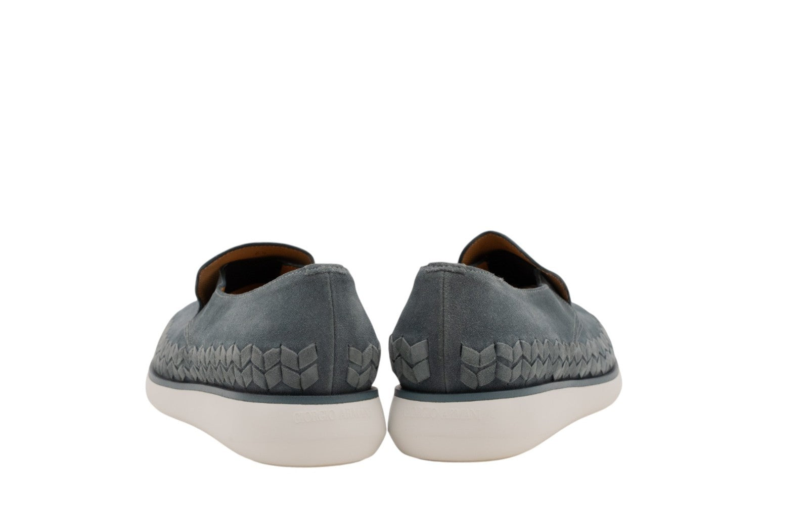 $1050 GIORGIO ARMANI Sneakers Shoes Slip-On Petroleum Green Woven Suede