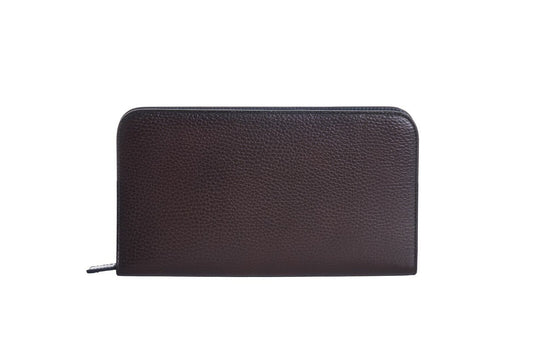ARALDI MILANO 1930 Dark Brown TAMPONATO Leather Clutch Bag Travel Wallet Handbag