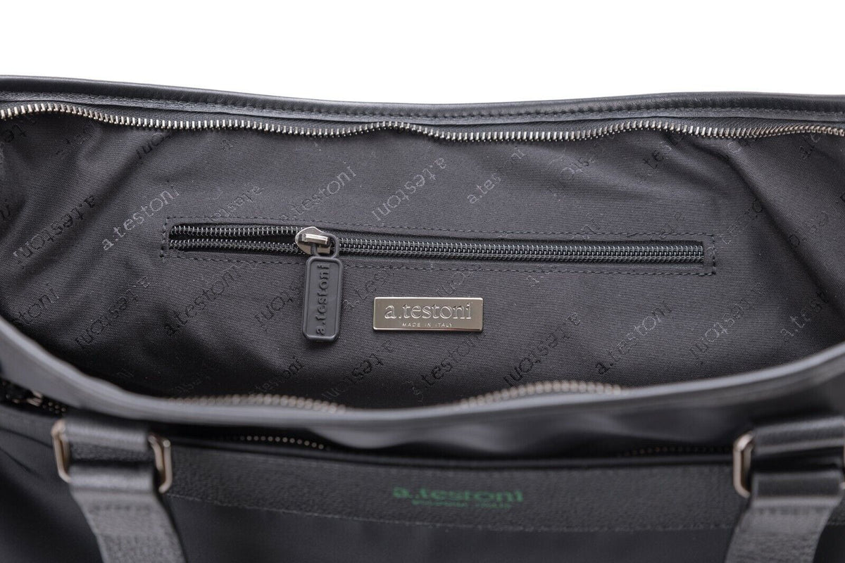 $840 Testoni Bologna Shopping Bag Work Bag Shoulder Strap Karibu Calf + Fabric