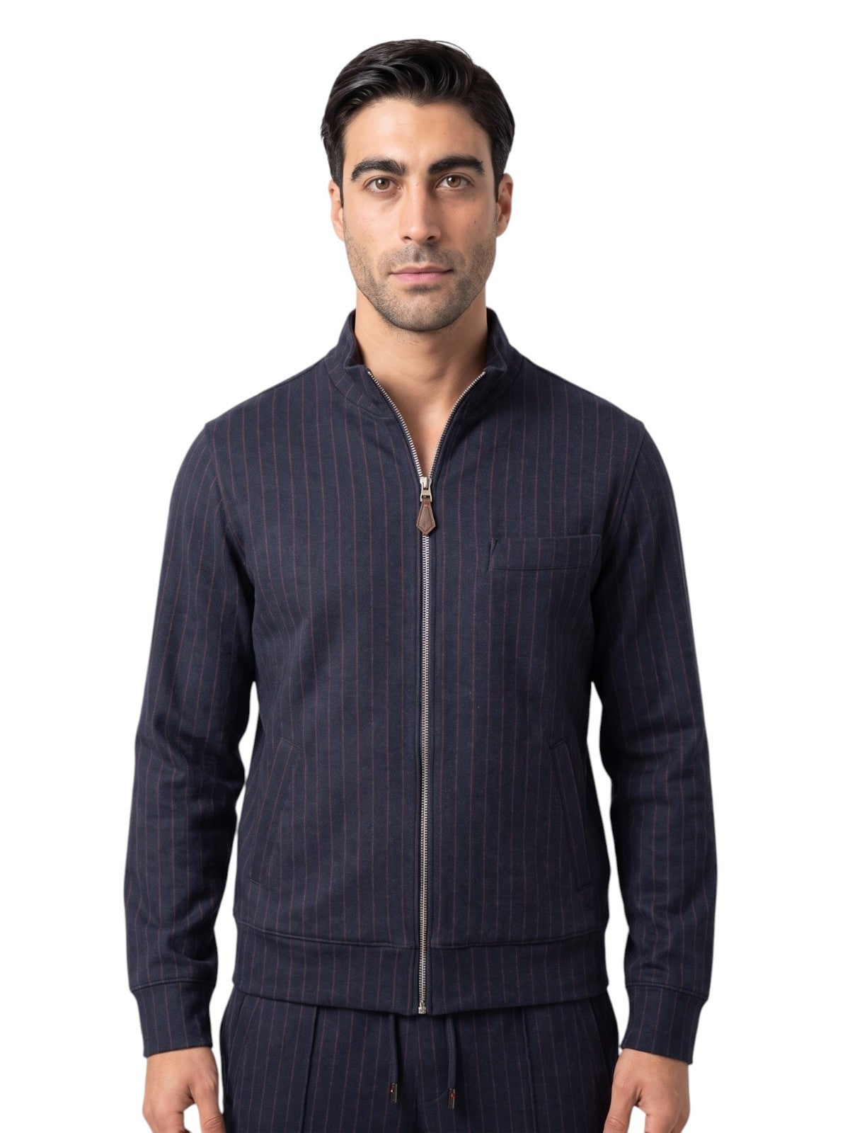 $3600 ISAIA Blue Zip Tracksuit Jogging Jersey Cotton Cashmere Silk Size L