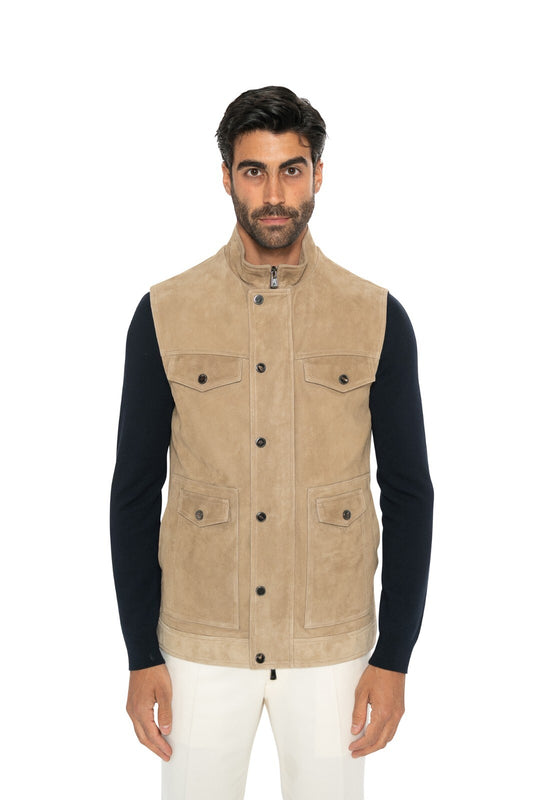 4800$ ISAIA NAPOLI Beige Field Jacket Coat Suede Lambskin Leather 40 US 50 EU