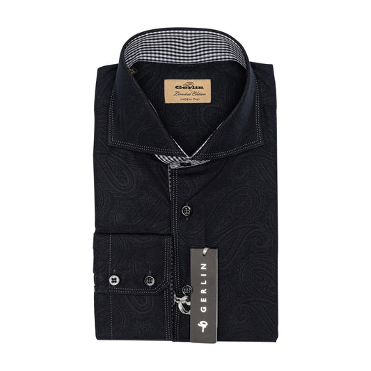 690$ LUXURY GERLIN Shirt Blue Paisley Jacquard Cotton 16 - 41 6C ZILLI