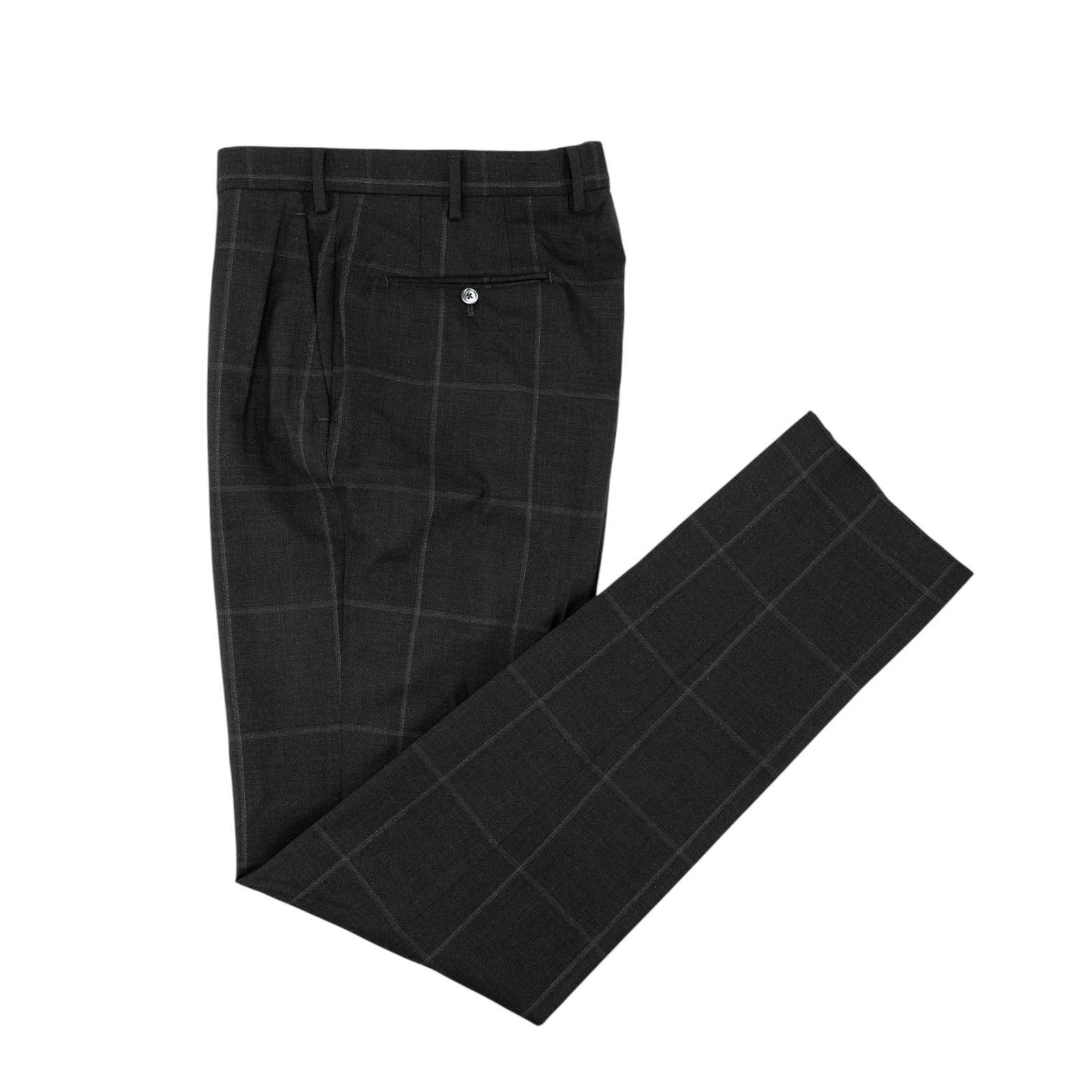 1550$ ISAIA Hand-Sewn Tapered Dress Pant Fine Wool Charcoal 34 US / 50 EU