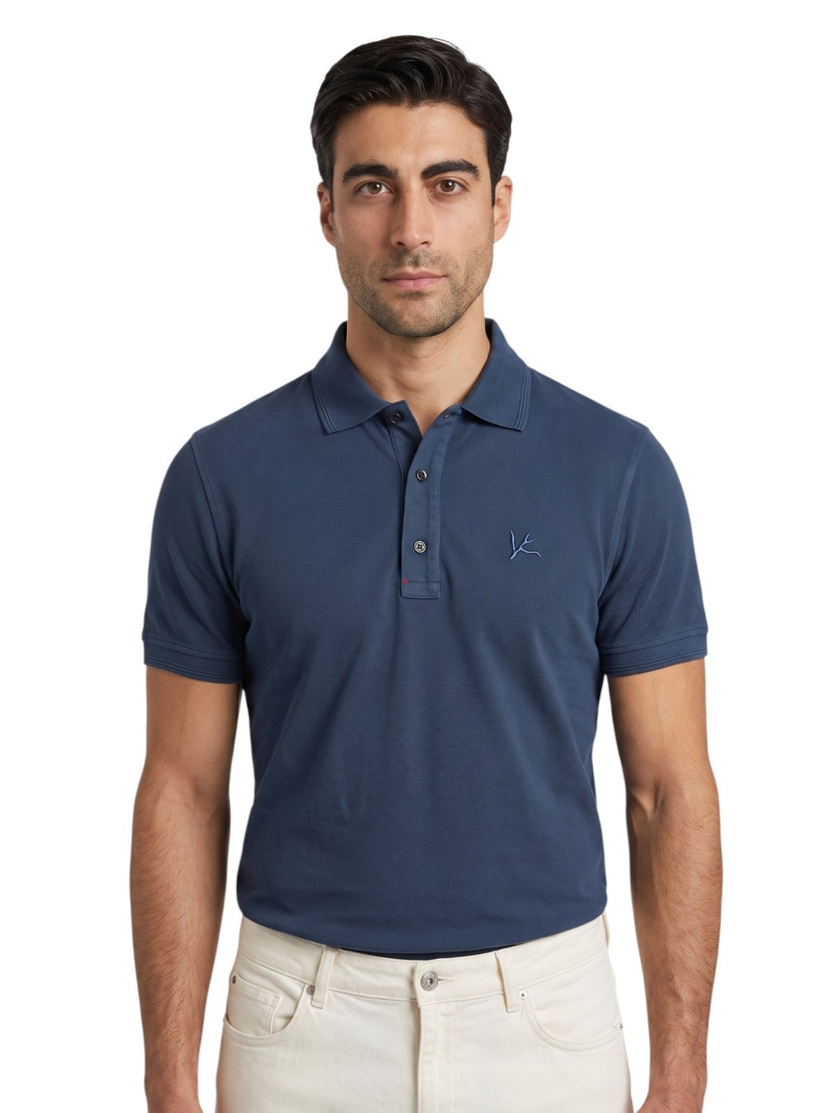575$ ISAIA NAPOLI Garment Dyed Cotton Piquet Short Sleeve Polo Blue