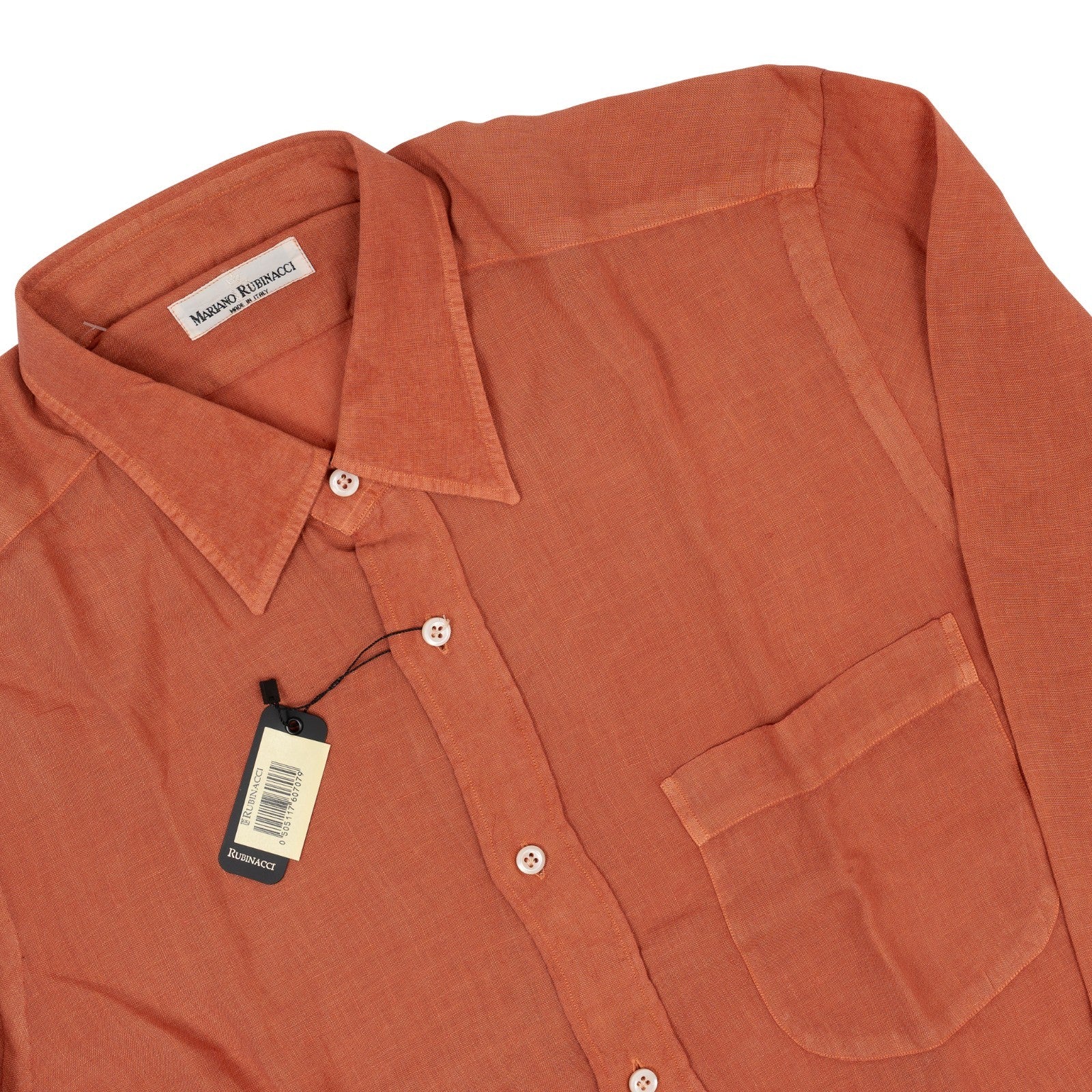 450$ RUBINACCI NAPOLI Brick Red Pocket Shirt 100% Linen Classic Fit  17 - 43