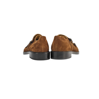 1250$ TESTONI "Vietri" Brown Double Monk Shoes Eco Suede 8 UK / 9 US / 42 IT