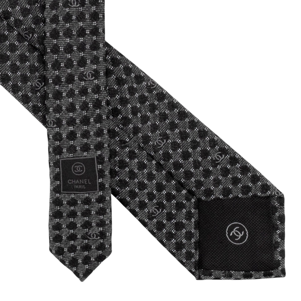$380 CHANEL PARIS Gray Geometric Tie Silk/Cashmere/Wool - Made in Italy