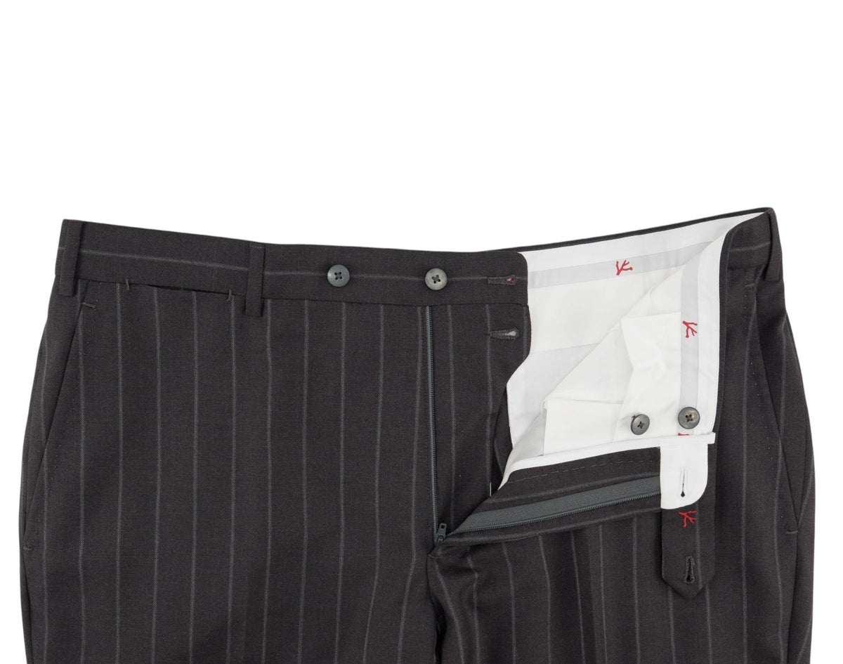 $6850 ISAIA NAPOLI "Gregorio" Dark Gray Suit Hand-Sewn Fine Wool Striped