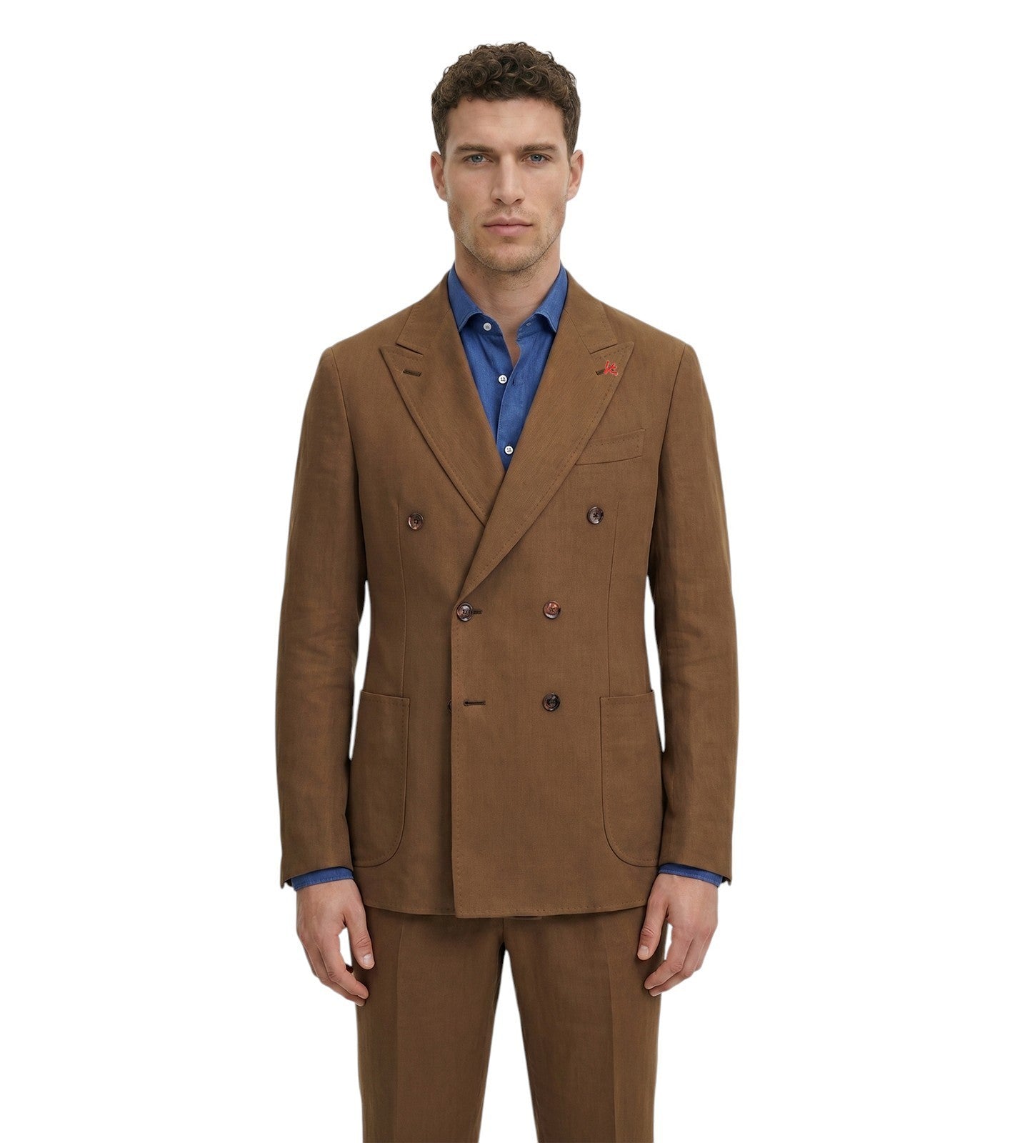 $8395 ISAIA "Domenico" Brown Double Breasted Suit 100% Linen 38 US / 48 EU  8R