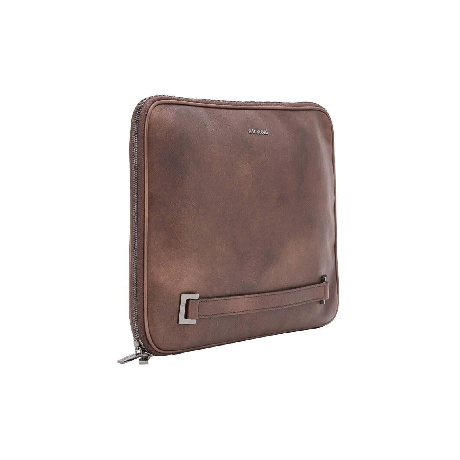 $740 Testoni Bologna Brown TAMPONATO Calf Clutch Bag / Document Holder PC case